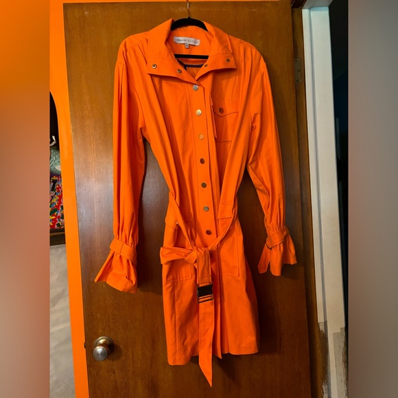 Priscilla Ono X Eloquii tangerine cargo dress with silvertone snaps and belt - Picture 2 of 5